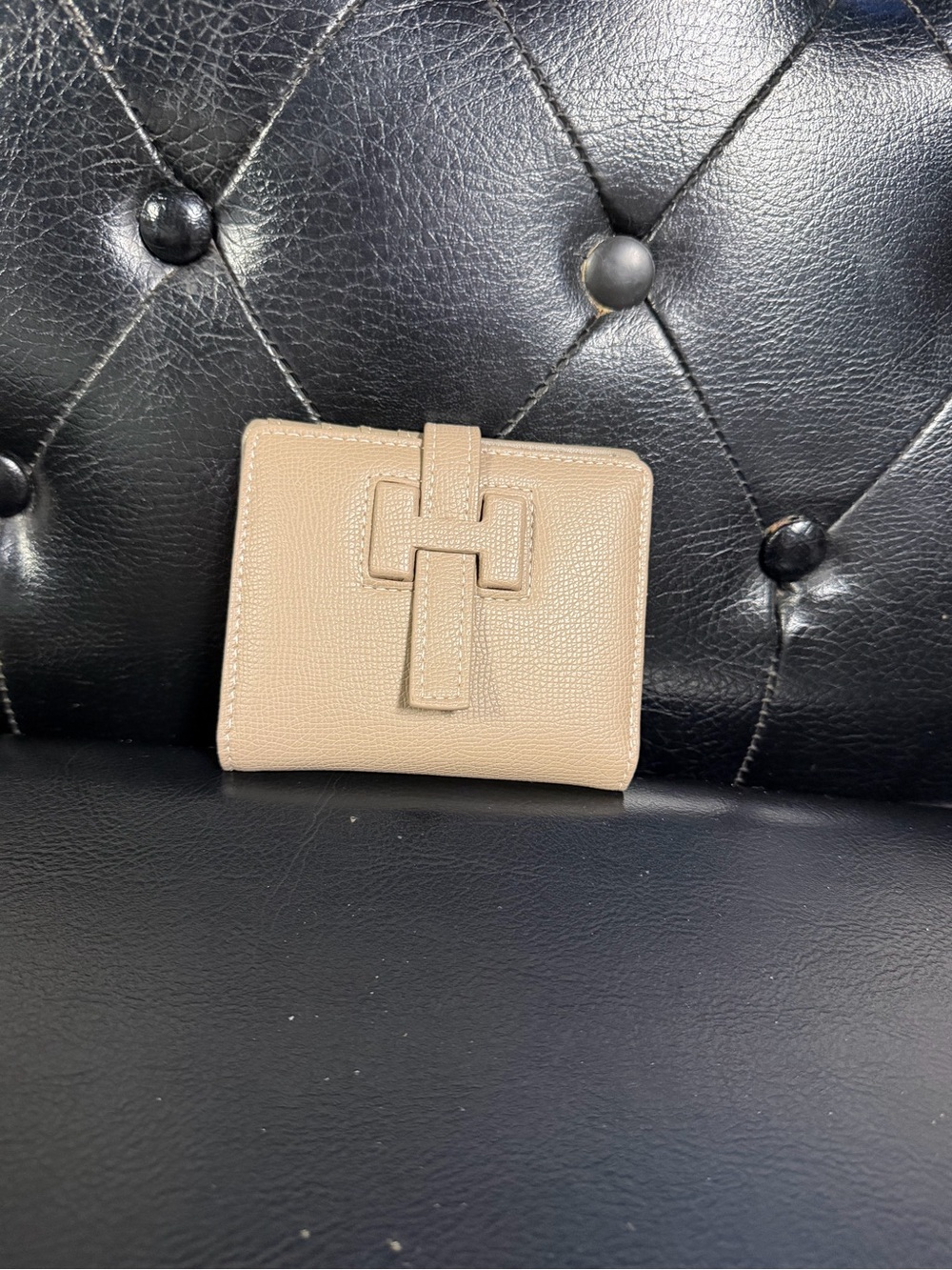 Neutral Beige Textured Leather Wallet